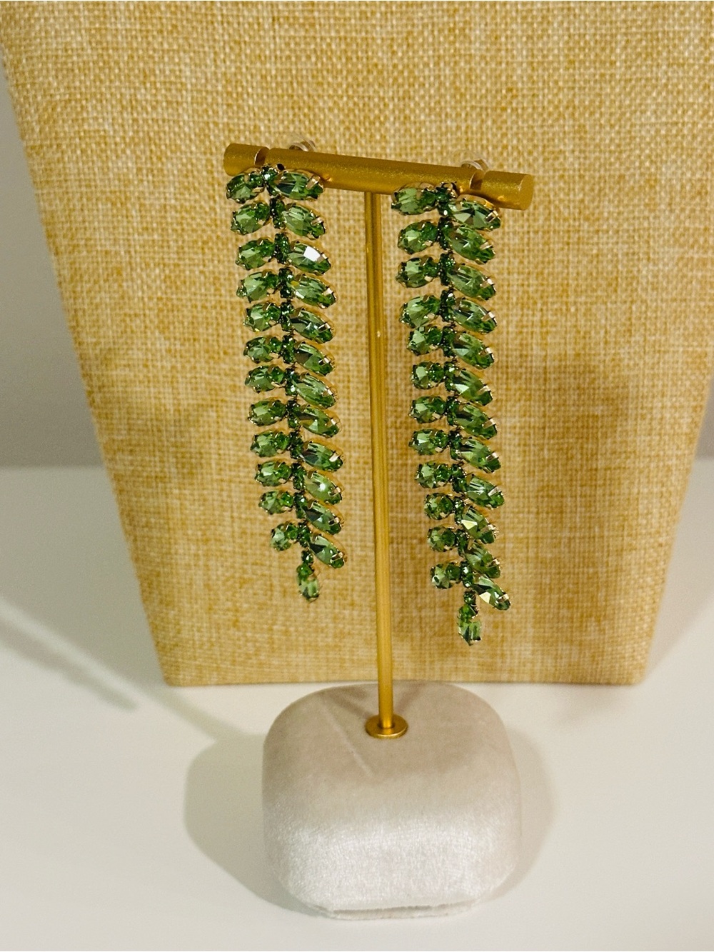 Fashion Jewelry Green Crystal Fern Drop Earrings - Women Jewelry - Picture 3 of 6
